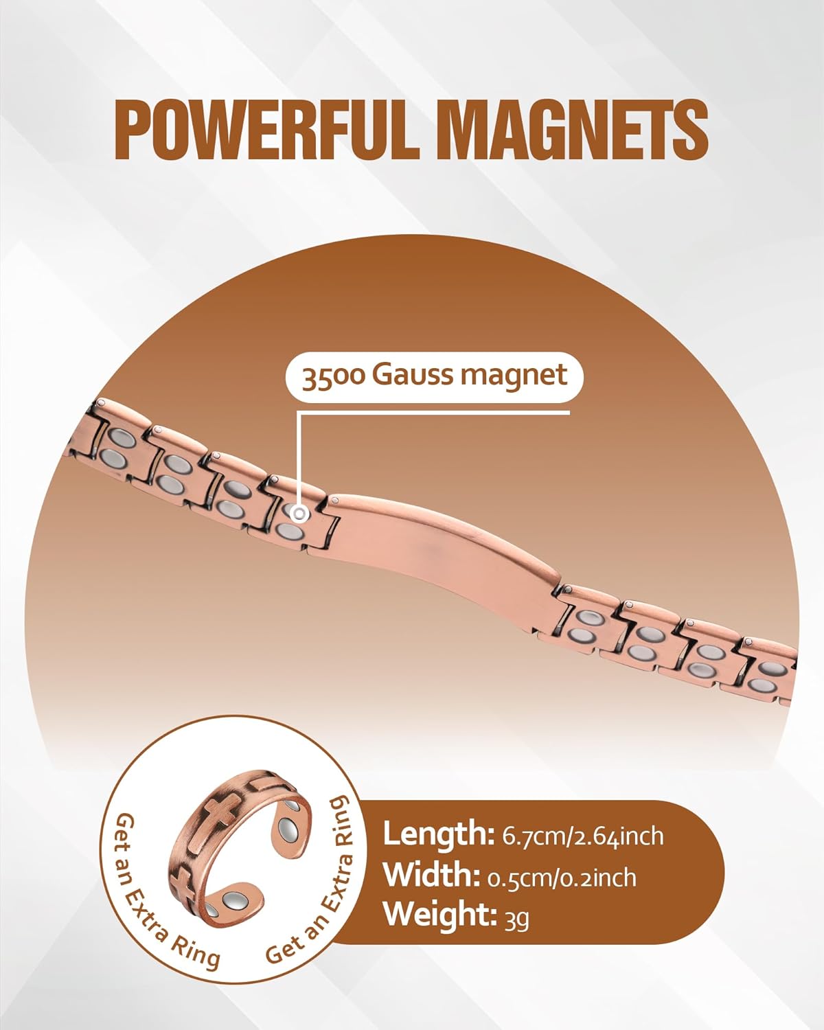 Jecanori Copper Cross Bracelet & Ring for Men, 2X Strength Magnetic Bracelets for Men, Adjustable Copper Jewelry with Sizing Tool - Image 7