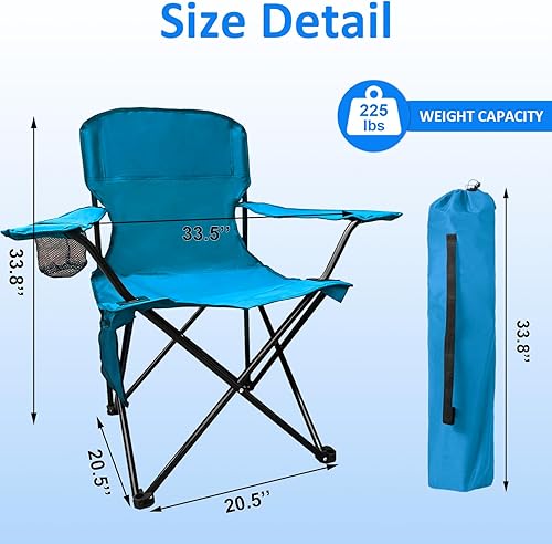 Miniatura 2 de Silla plegable de campamento, capacidad de 225 libras, incluye portavasos y bolsa de almacenamiento lateral, portátil de 5.5 libras para playa,