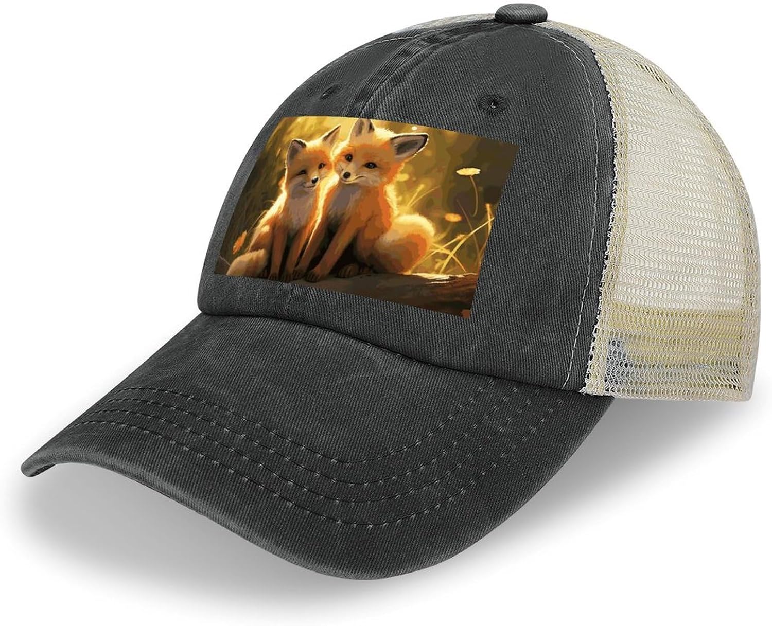 Cute Foxes Sport Hat for Men Women Hollow Cowboy Hat Adjustable Baseball Cap Apparel Gifts Accessories