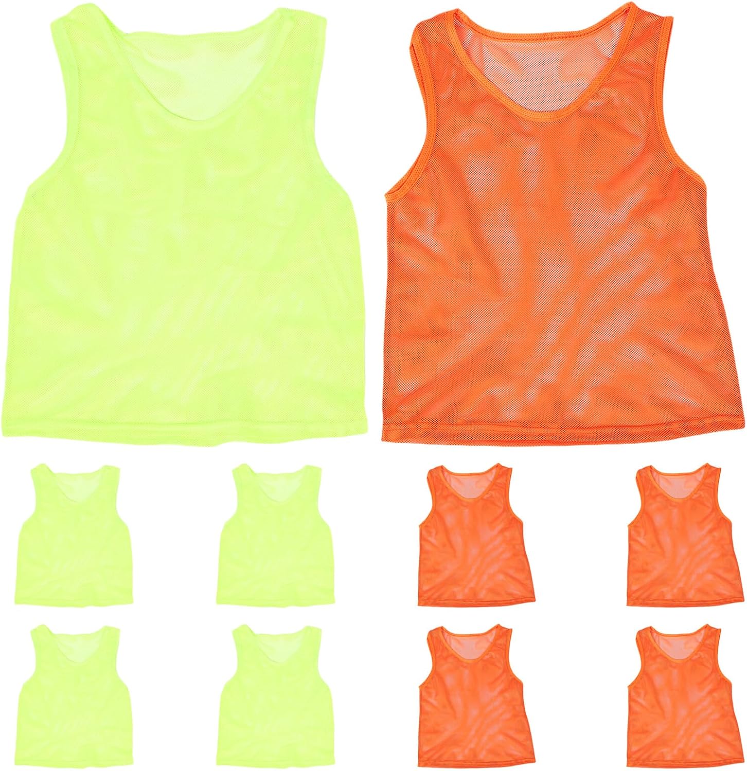 12pcs Youth Soccer Basketball Pinnies Scrimmage Vests Fluorescent Green Orange Sleeveless Training Jerseys for Team Practice