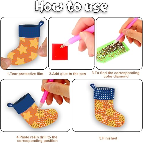 Miniatura 3 de Juego de 12 calcetines de Navidad con pintura de diamantes, accesorios de arte de diamantes, accesorios de arte de diamantes, bricolaje 5D,