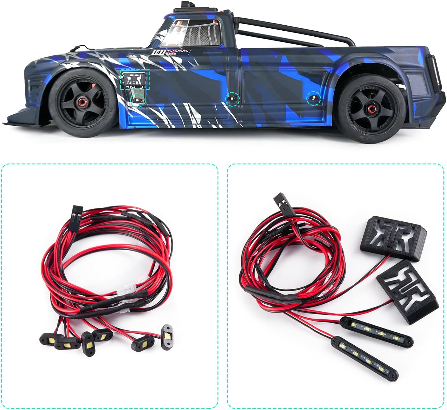 RCHUBAM 1/7 RC Car LED Light Set -Front Lights Set/Rear Lights Kit/LED Lamp Side Light Compatible with 1/7th Arrma Infraction 6S RC Car Upgrade Part