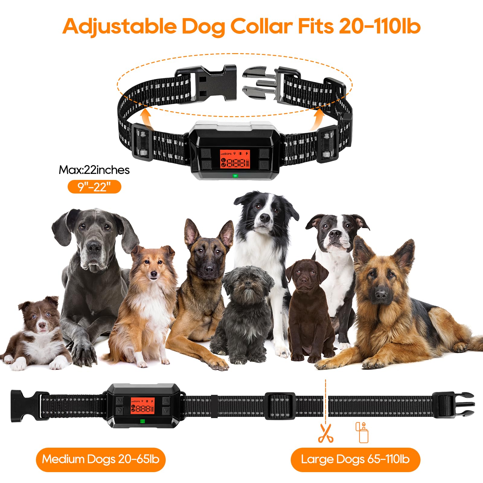 Collier GPS Anti-Fugue pour Chien Extérieur, IPX7 Étanche, Clôture Électrique sans Fil avec Nouvelle Puce GPS Intelligente, Rayon Jusqu'à 1000m