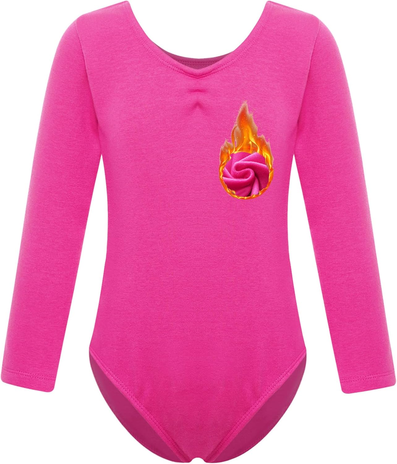 Hansber Fleece-Lined Dance Leotard Solid Color Long Sleeve Ballet Gymnastics Bodysuit for Kids Girls