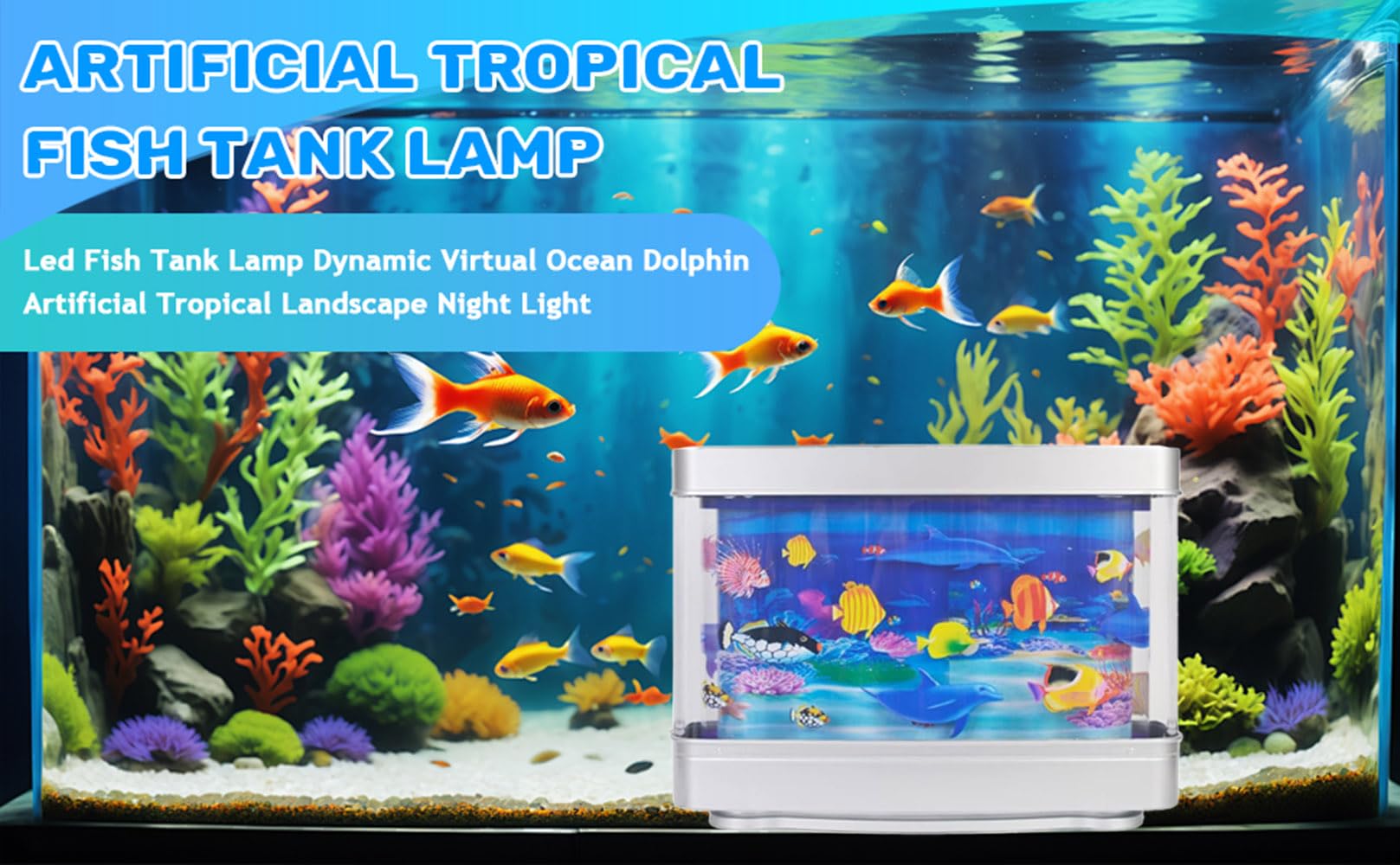 Künstliche Tropische Aquariumlampe, Aquarium-Nachtlicht, Virtueller Ozean, Dynamische LED-Tischlampe, Raumdekoration, Geschenk, Langlebig, Einfach zu Bedienen, EU-Stecker