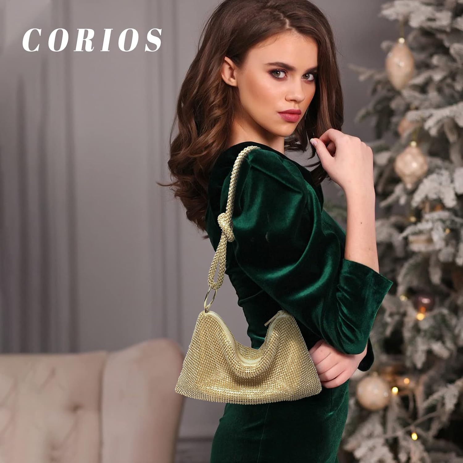 Miniatura 2 de CORIOS Bolso de noche con diamantes de imitación para mujer, bolso de mano de cristal brillante con lentejuelas brillantes, bolso de boda brillante