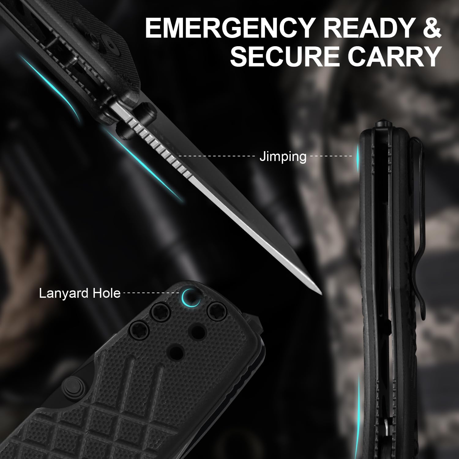 Kizer Aegis T Tactical Pocket Knife, 3.21" D2 Steel Tanto Folding Knife with Black G10 Handle, Thumb Stud Opener Clutch Lock, EDC knives for Outdoor, Tactical and Survival V3774CTM1