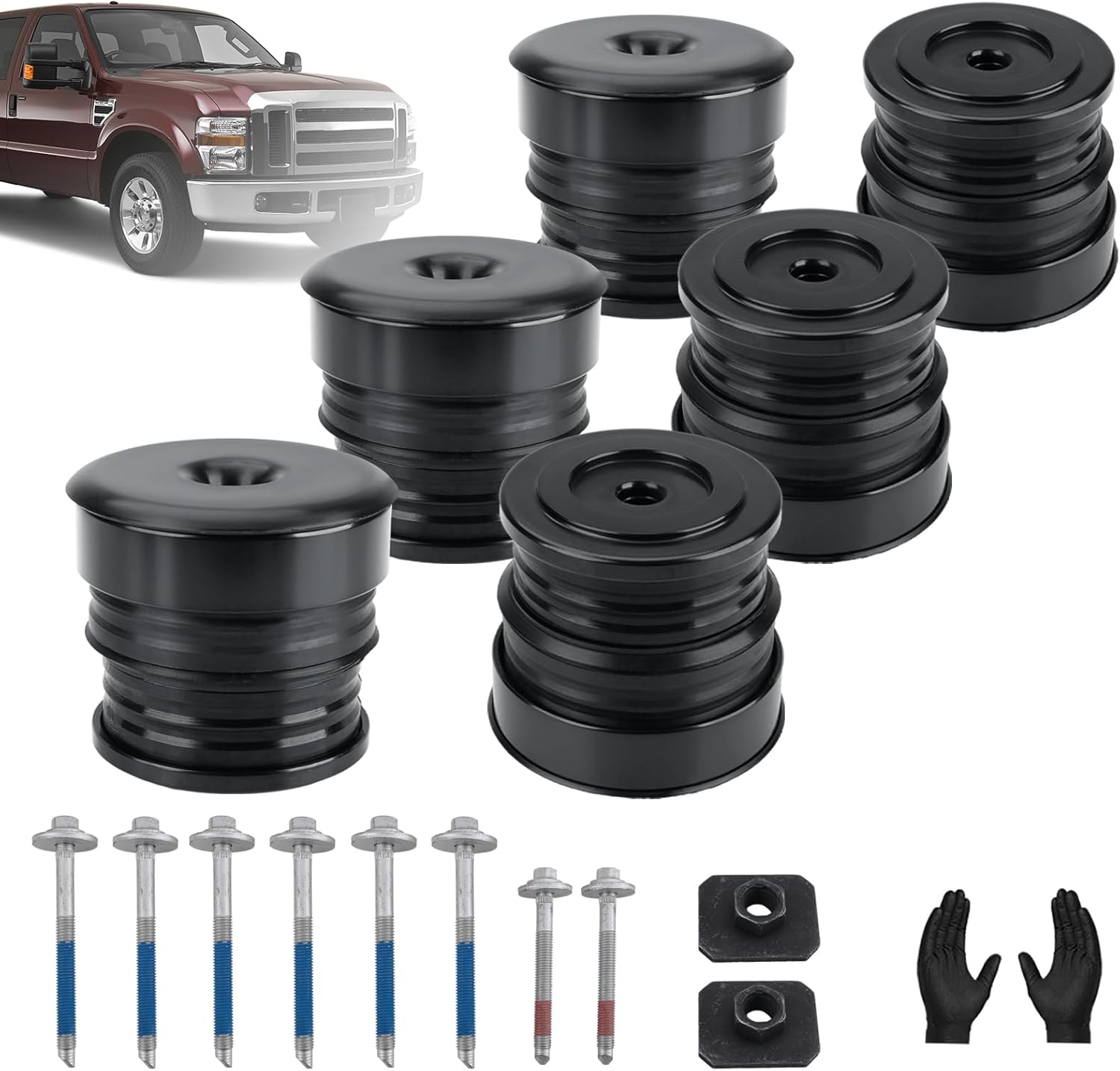 6 Pack Silicone Body Mount Bushings Kit Compatible with Ford F250/F350 Super Duty Crew Cab 2008-2016,Cab Body Mount Kit Improve Bumpy Ride,Truck Accessories(Black)