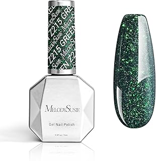 MelodySusie Green Glitter Gel Nail Polish,Sparkle 0.5 Fl Oz Soak Off UV LED Christmas Green Glitter Gel Polish Gift for Women Nail Art Manicure Salon DIY Nail Design Decoration at Home-z215