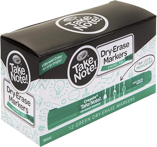 Crayola Take Note - Marcadores de borrado en seco, marcadores de punta de cincel verde, suministros de aula y oficina, 12 unidades