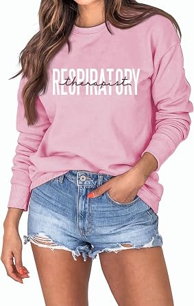 Respiratory Therapist Sweatshirt for Women Crewncek Pullover Sweaters For Therapist RT Long Sleeve Fall Tops