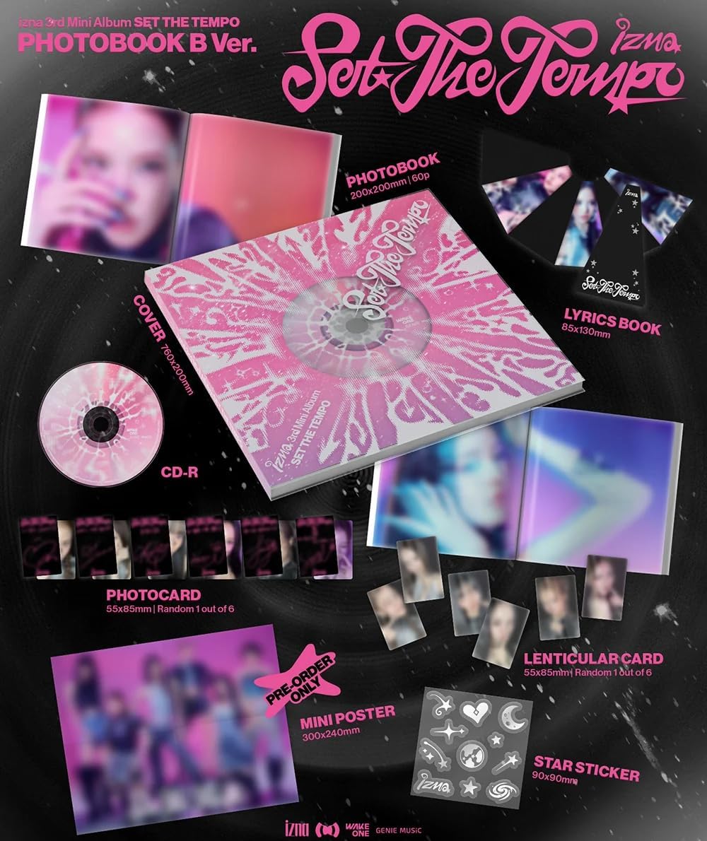 izna SET THE TEMPO 3rd Mini Album [PHOTOBOOK B Ver.] CD + Photobook + Photocard + Lenticular Card + Star Sticker (METRONOME)