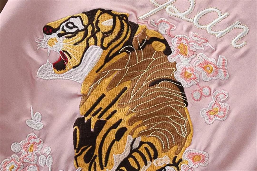 Satin-Tiger-Bomberjacke, bestickt, für Damen, Baseballjacke, japanischer Harajuku, weiblicher Mantel