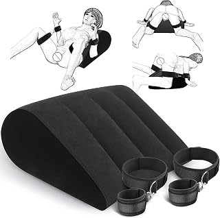 Prosixtoy Sex Bondage Pillow Handcuffs Set - Thigh Wrist Cuffs Sex Position Support Pillow Inflatable Sex Furniture Couples Toy BDSM Bondage Restraint Kit Adult Sex Toy for Women and Couple(Black