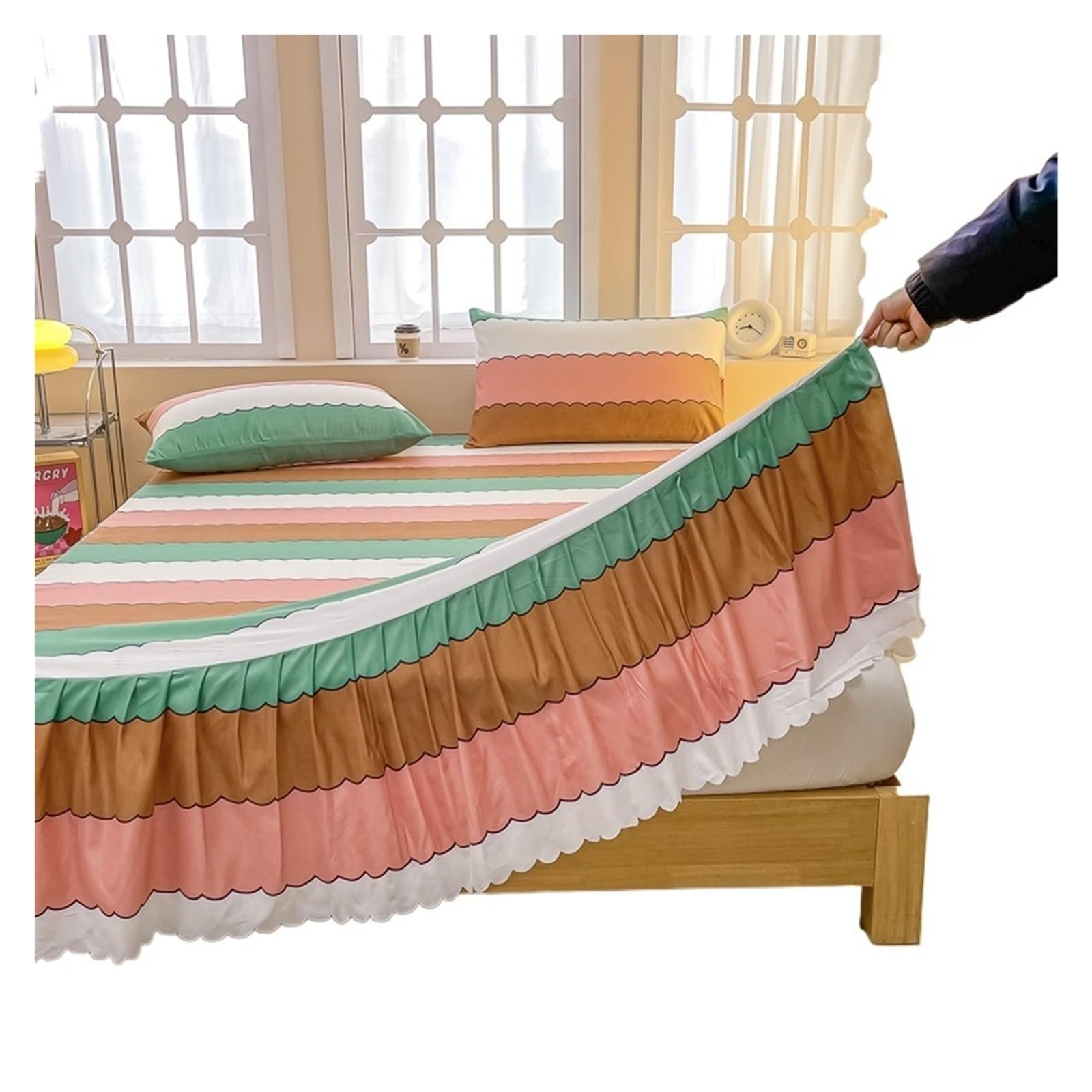 Bed Skirt Bed Skirt Cartoon Style Cover Elastic Bedspread With Ruffled Покривало Adults Linen (No Pillowcase)(Color4,180x200cm 1pc)