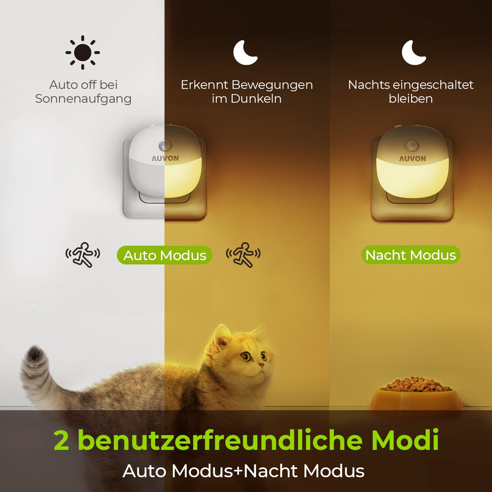 AUVON Nachtlicht Steckdose mit Bewegungsmelder & Dämmerungssensor, 2er-Pack – Ansicht 3