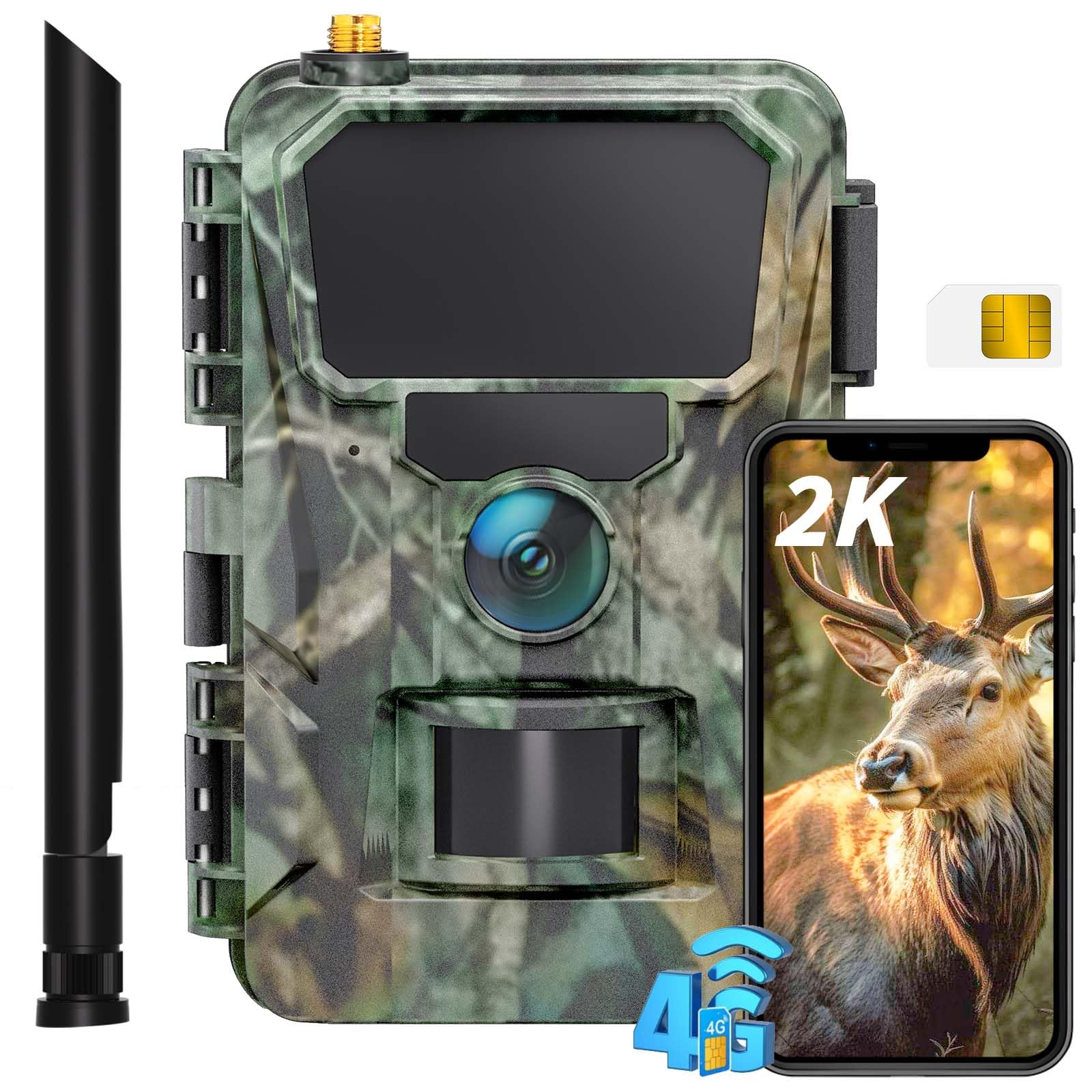 CEYOMUR 4G LTE Cámara Caza con Tarjeta Sim, 2K 48MP Visión Nocturna Activación por Movimiento Control App, Camara Fototrampeo con Disparo de 0,2s, Almacenamiento en La Nube/TF, Impermeable IP66