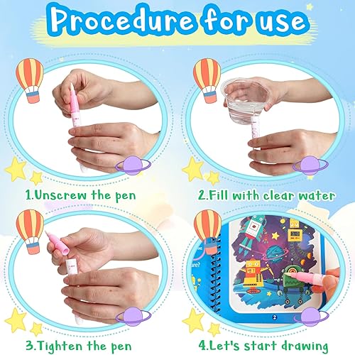 Miniatura 6 de Dduolammng Paquete de 12 libros para colorear de agua, juguetes de garabatos de agua, libro de pintura al agua reutilizable para niños pequeños,