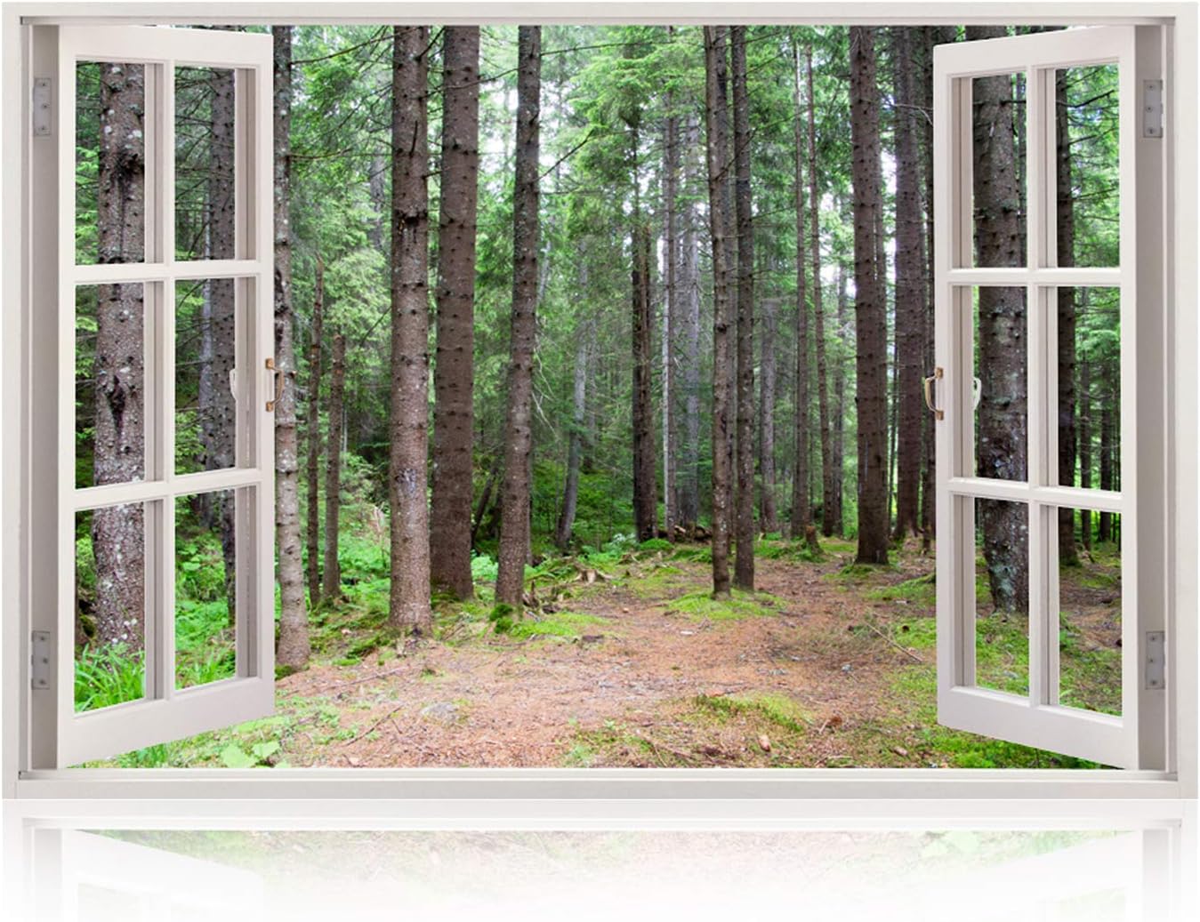 Realistic Window Wall Decal – Peel and Stick Nautical Decor for Living Room, Bedroom, Office, Playroom – Woods Wall Murals Removable Window Frame Style Forest Wall Art – Vinyl Poster Wall Stickers