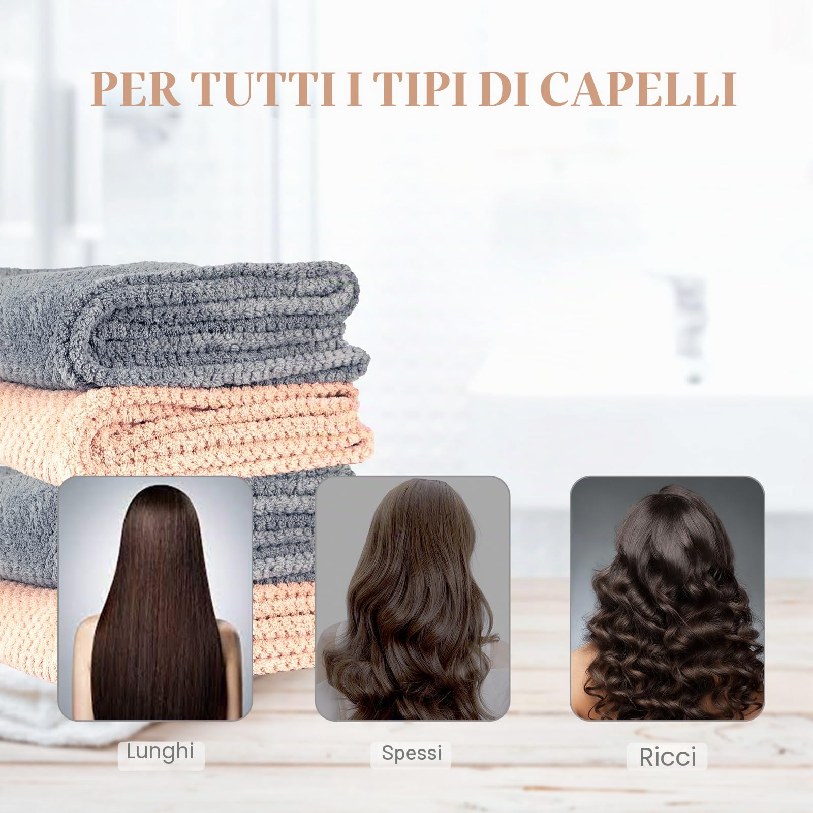 FREATECH 2-Pack Grande Asciugamano Capelli Microfibra 86 x 26 cm, Turbante Asciugacapelli per Capelli Lunghi Spessi Ricci, Super Assorbente Turbante per Capelli Anti-Crespo con Fascia Elastica