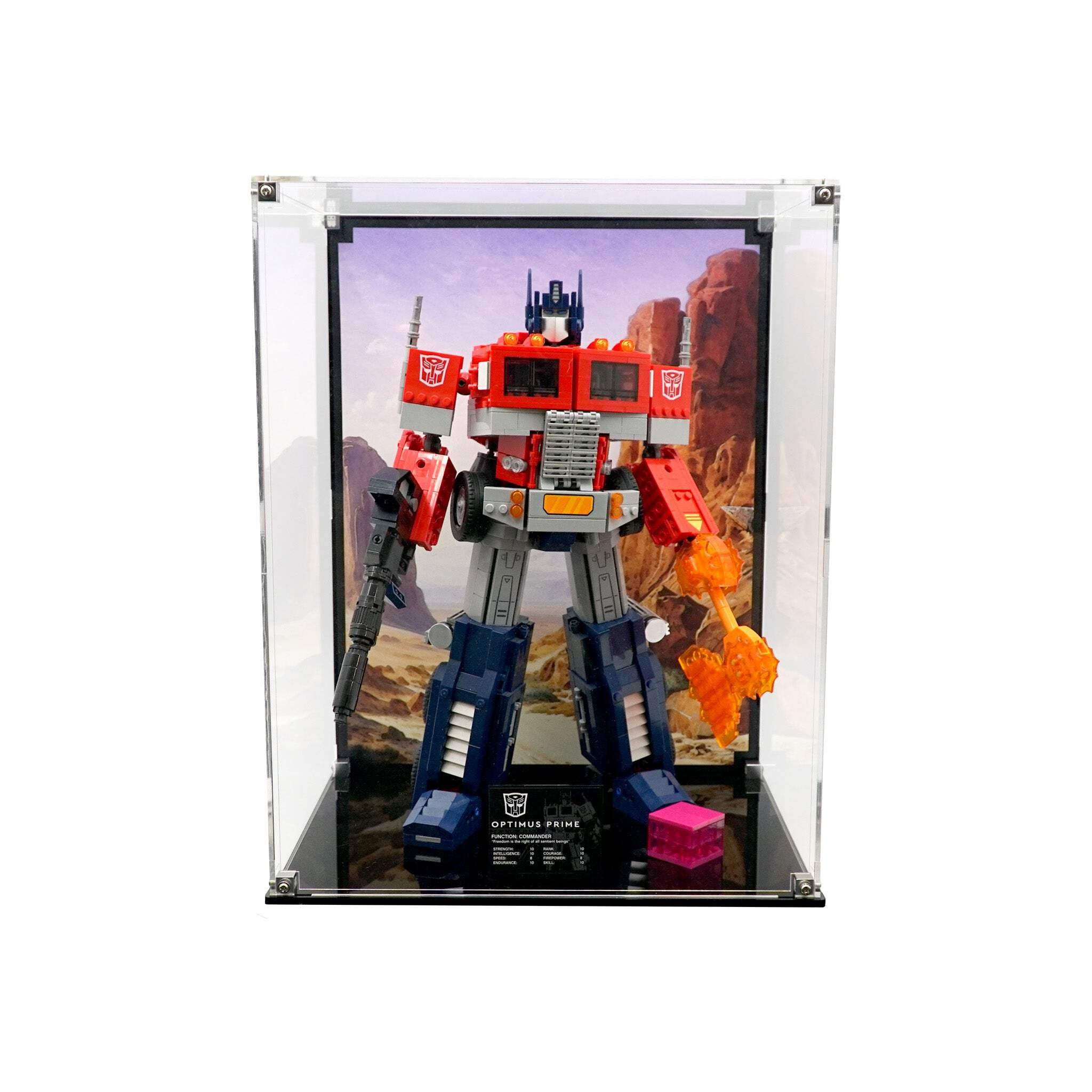 Display Case Compatible with Lego 10302 - Optimus Prime Printed Background Art