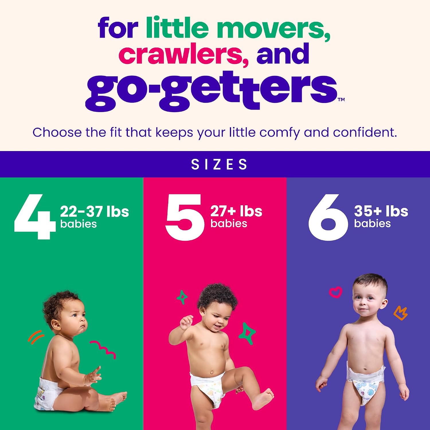 Happy Hues Go-Getters Disposable Diapers Size 5, 27+ lbs–Baby Diapers with Shea Butter, Wetness Indicator,Leak Protection–Ultra-Soft Unisex Diapers with Full Coverage for Boys &Girls –78Count