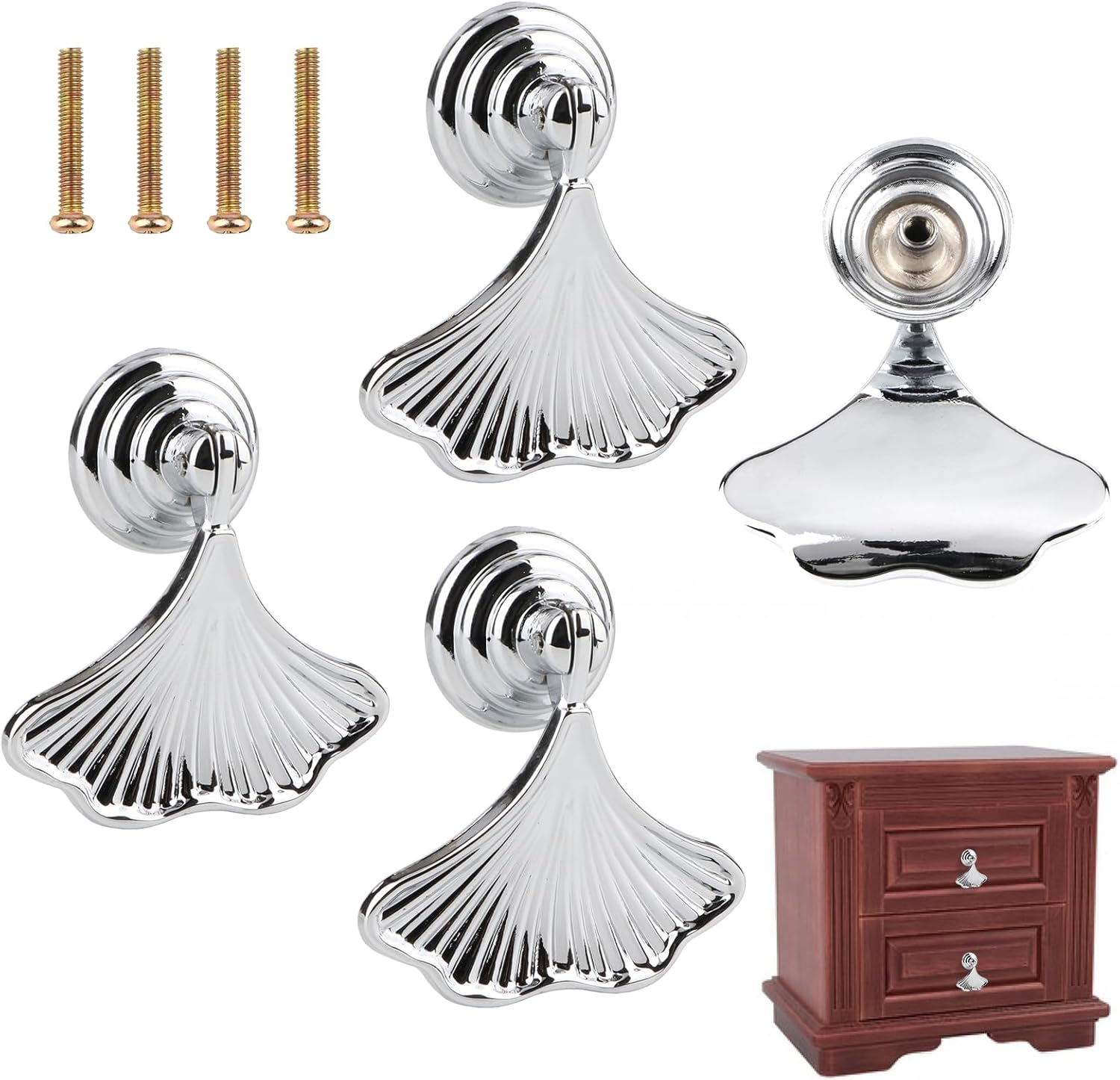 Gold Knobs Fashion Ginkgo Leaf Drawer Knobs Art Deco Furniture Dresser Knob Pendant Drop Pull for Kitchen Bathroom Cabinet Door Pulls Single Hole 4 Pcs (Silver)