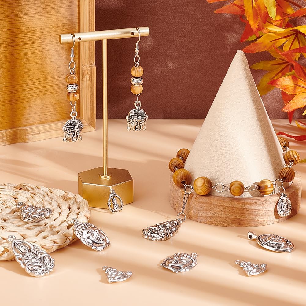 PH PandaHall 48pcs Tibetan Style Buddha Pendants 8 Style Antique Silver Buddha Charms Alloy Buddha Charms for Necklace Bracelet Earring Jewelry Making Keychain Wind Climes Bag Decoration - Image 4