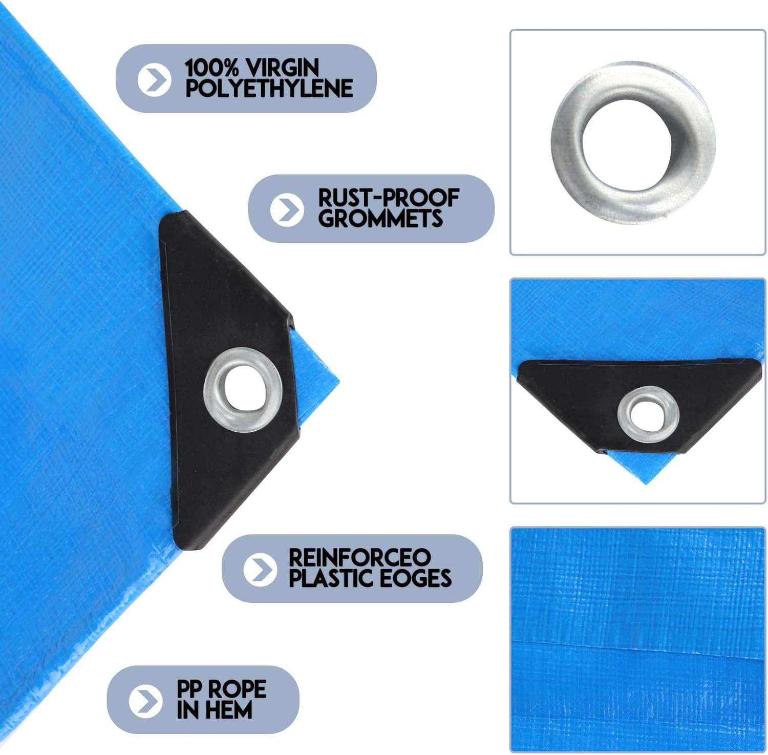 Tarp Heay Duty Waterproof 12x18ft,Blue Tarp Cover Plastic Poly Tarpaulin for Outdoor Cover,Emergency Rain,Roof, Pool, Boat,Camping - Multipurpose with 12Mil Thickness