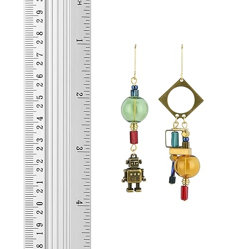 Miniatura 4 de Mismatched Steampunk Earrings Asymmetrical Jewelry Robot Yellow Glass Ball Dangle Earrings for Women