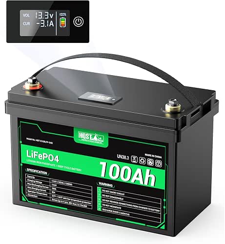 HQST 12V 100Ah LiFePO4 Battery - LED Display, 4000+ Deep