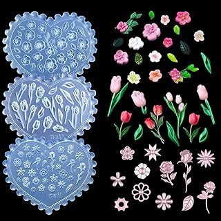 Silicone Nail Art Molds, 3PCS 3D Flowers Nail Charm Molds Clear Modeling Templates Spring Wildflower Tulip Peach Blossom Design Mould for Resin Epoxy Professional