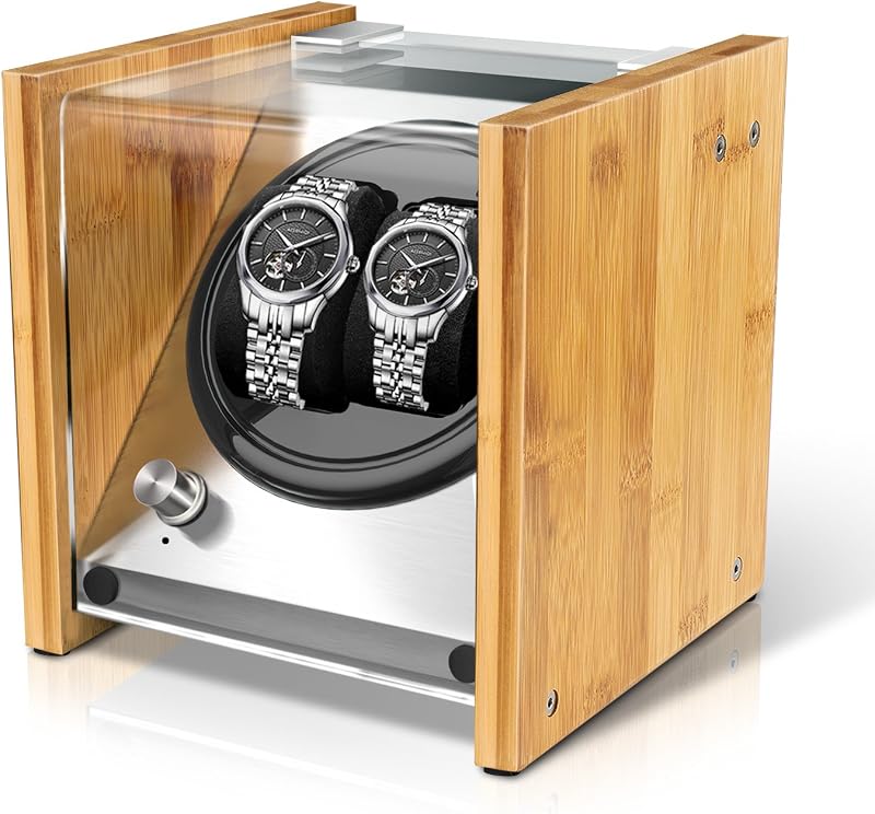 Watch Winder Smith Bamboo 2/4 Watch Winder para relojes automáticos | Bambú 100% Natural / Se adapta hasta 46 mm / Capacidad para 2 a 4 relojes / Motor japonés silencioso / 4 modos TPD / Protección antimagnética