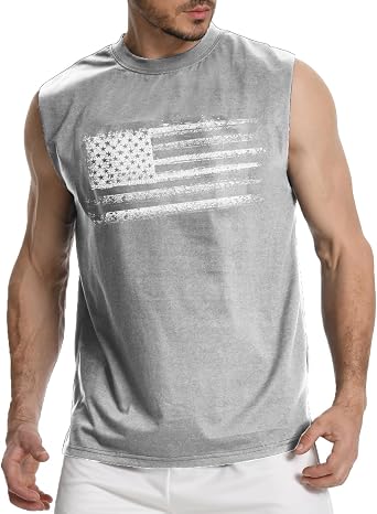 H HYFOL Tank for Men Cotton American Flag Graphic Shirts Patriotic Crewneck Sleeveless Tank Top Shirt