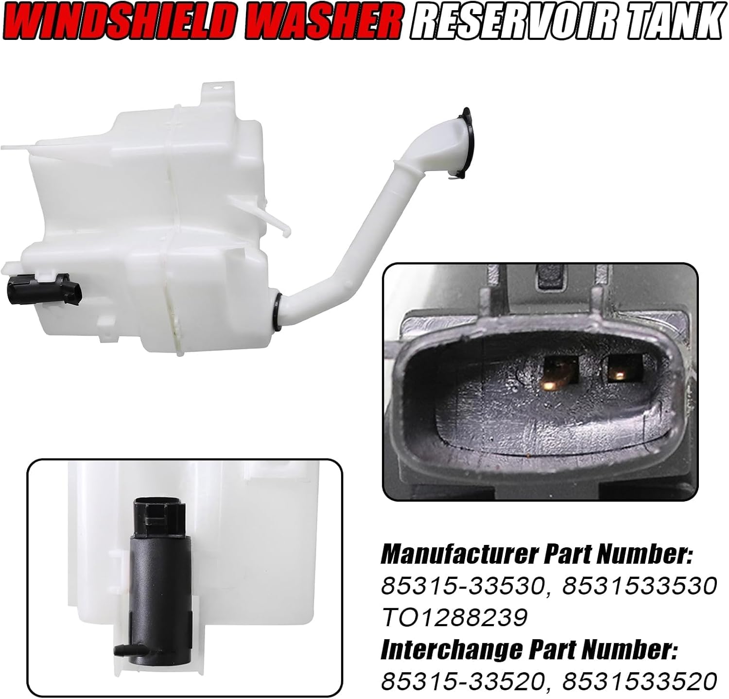 NLQR Windshield Washer Fluid Reservoir Tank W/Motor, Fit for Toyota Camry 2018-2022, Replace 85315-33530 TO1288239 85315-06230 85315-335203, White with Tube