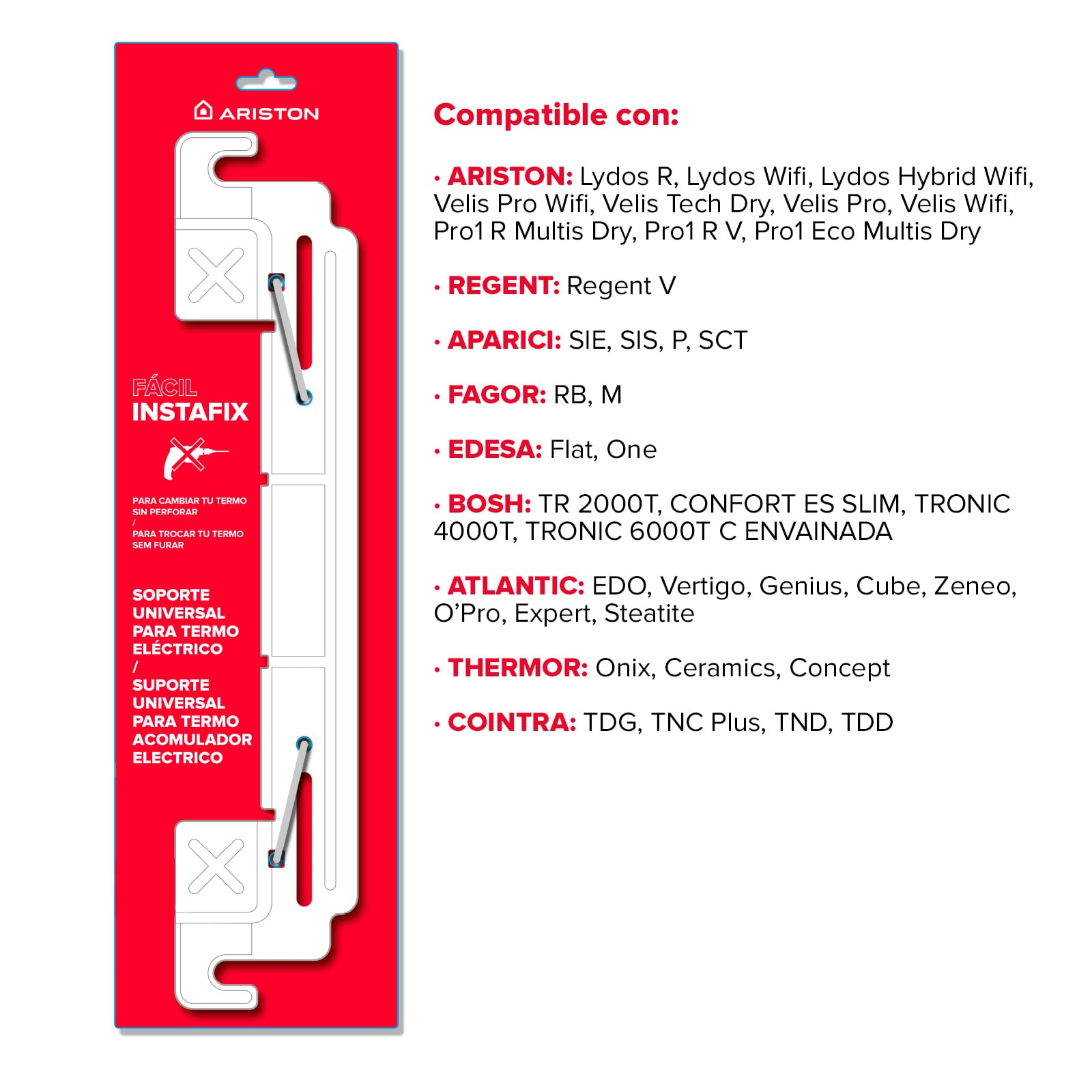 Ariston - Instafix, Soporte Universal Termo Electrico, Accesorio de Montaje y Herramientas Bricolaje para Instalación de Calentador de Agua Electrico, Fabricado para Instalación en España, 48x0.3x7cm