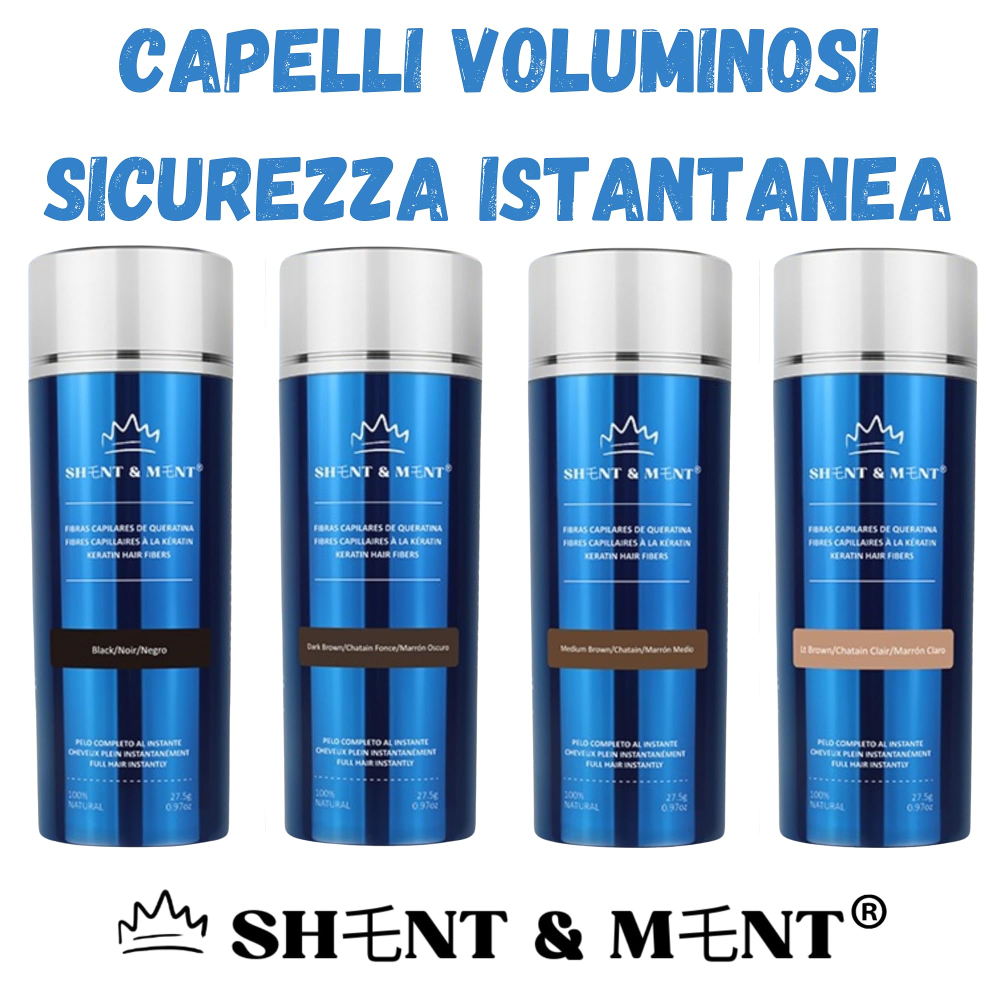 SHENT & MENT Fibre Capelli Cheratina Volume Istantaneo Copertura Naturale Capelli Sottili Caduta Calvizie Entrate Zone Diradate Resistente Sudore Vento Facile Applicazione Marrone scuro 27,5g