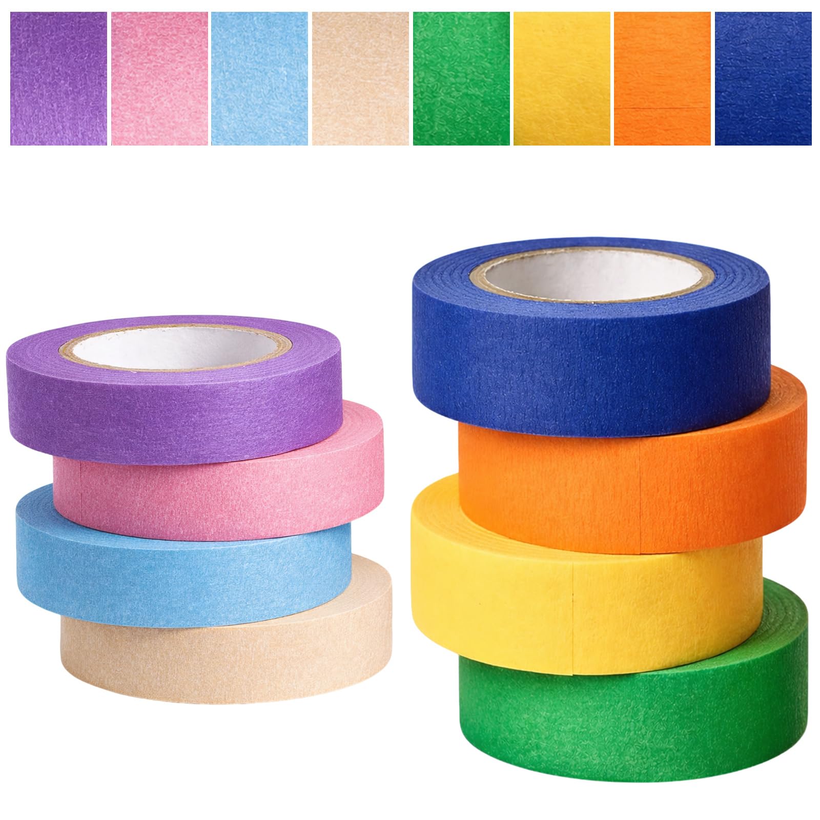 HavaCue 8 Rolls Coloured Masking Tape with 2 Size, 20mm * 12m & 15mm * 12m Wide Assorted Artists Tape, Adhesive Craft Tape for DIY Craft Painting Labeling