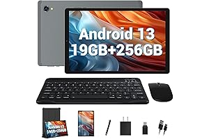 Powmus Android Tablet 10.4 Inch with Keyboard,19GB Ram, 256GB Storage