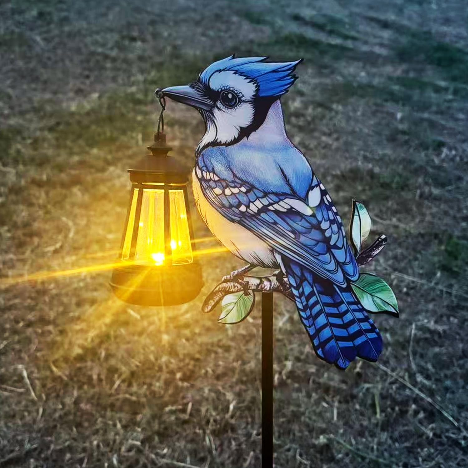 2 Pack Solar Lanterns Outdoor Decor Solar Bule Jay Lanterns Solar Cardinal Redbird Lights Metal Stake Yard Garden Decor Art Figurine Waterproof LED Lights Gifts for Mom Grandma Women(Blue Jay)