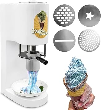 Commercial Spaghetti Ice Cream Maker, Electric Ice Cream Press Machine, Stainless Steel Ice Cream Noodle Shape Machine with 4 Shape Molds, for Ice Cream Store, Dessert Shops, Snack Bar