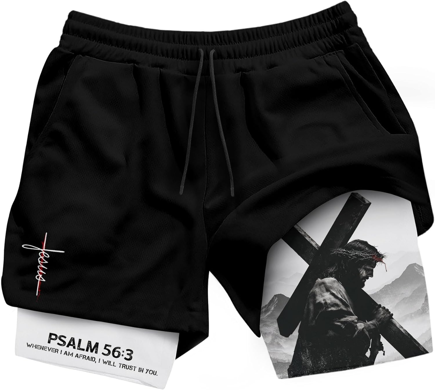 Psalm 56:3 Christian Shorts for Men, Mens Gym Clothes, Mens Shorts with Liner, Work Out Shorts Gym for Men 2 (M)