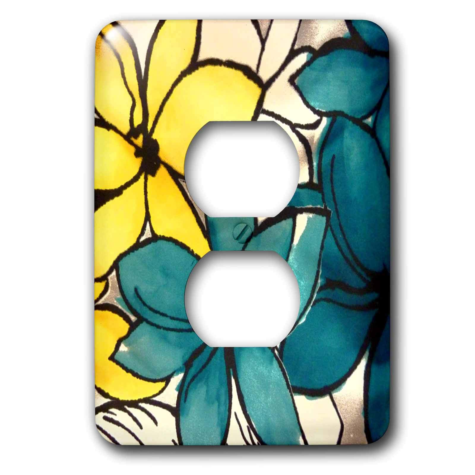 Cache-prise floral bleu sarcelle et jaune 3dRose lsp_32104_6 pour decoration murale
