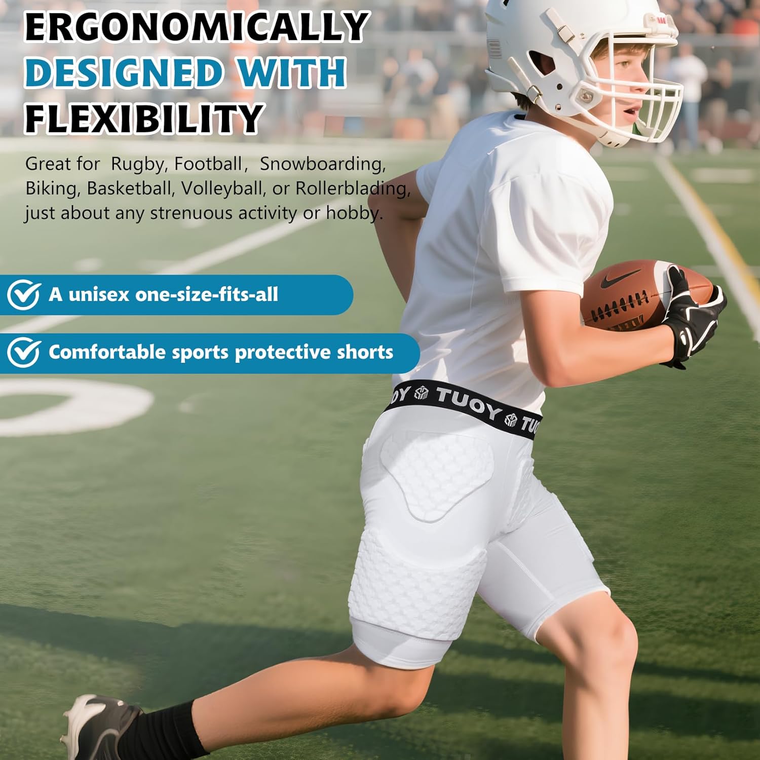 TUOY Youth Padded Compression Shorts Padded Football Girdle 6-Pads Hip Protector - Image 5