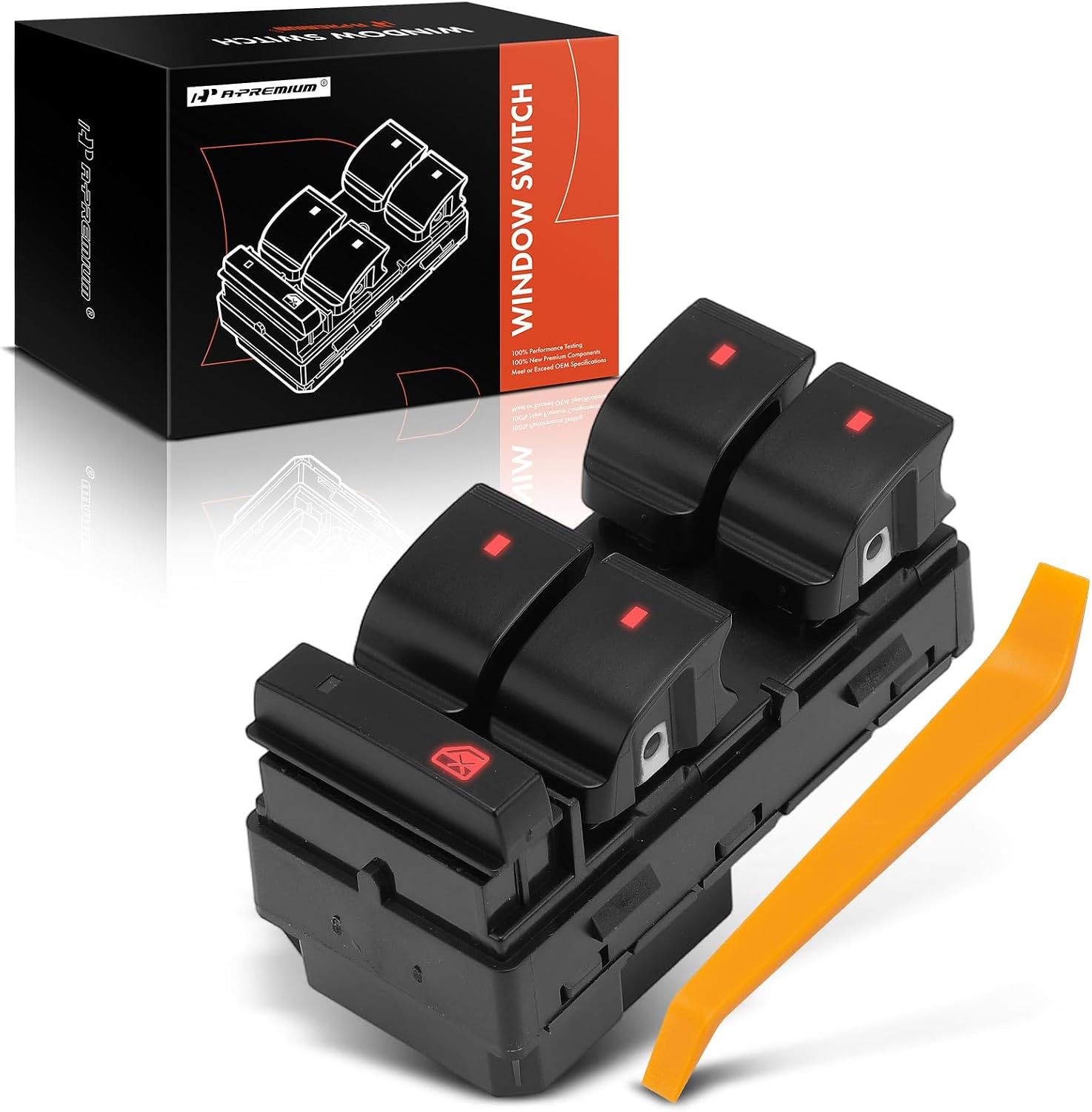 A-Premium Master Power Window Switch Compatible with GMC Acadia 2007-2016, Acadia Limited 2017, Front Left Driver Side Button, Replace# 20945224, Red Backlight