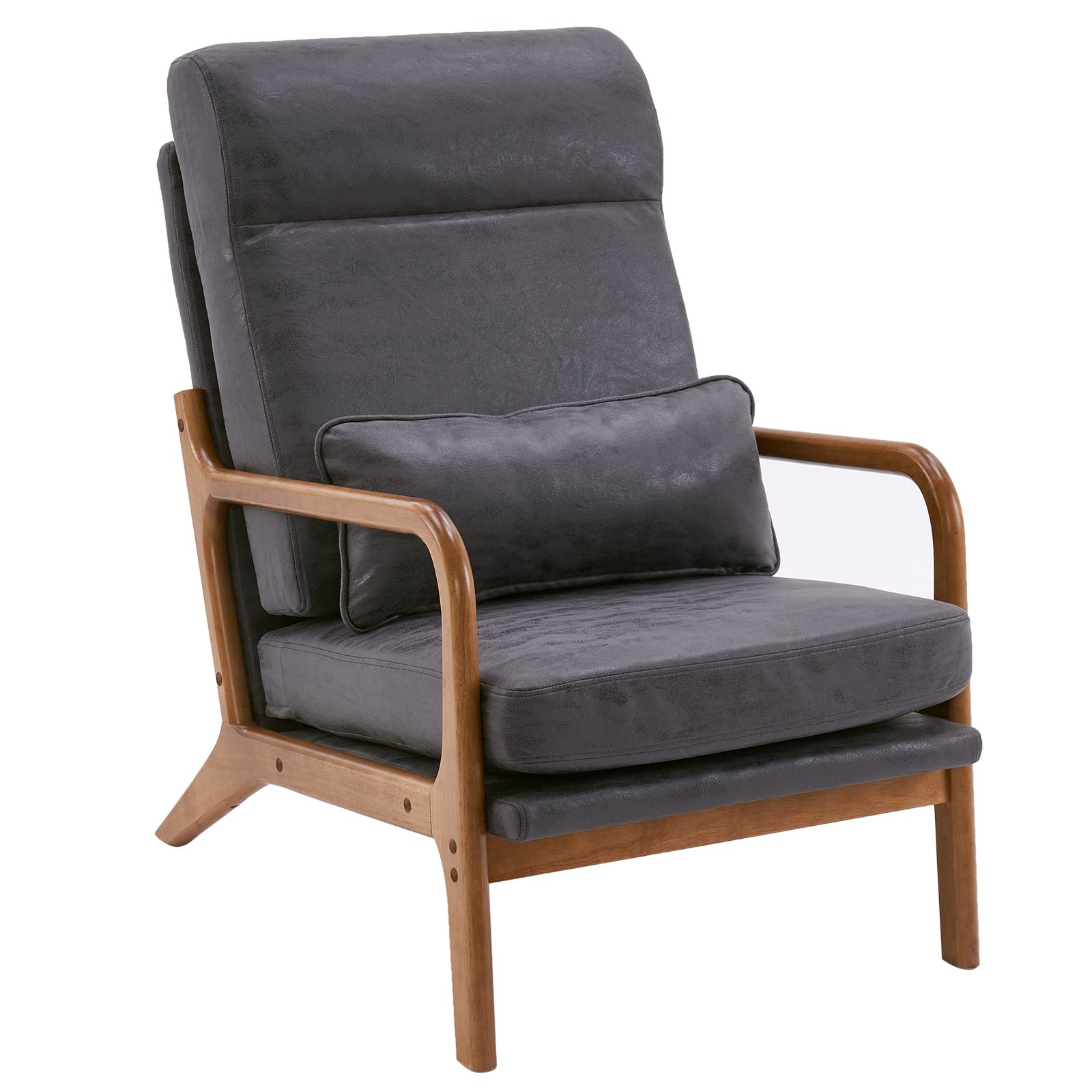LEADZM Sessel Loungesessel, Armlehnstuhl Armlehnensessel Polstersessel, Armlehnen mit Massivholzrahmen, Lesesessel, Relaxsessel für Wohnzimmer, Schlafzimmer (Dunkelgrau)