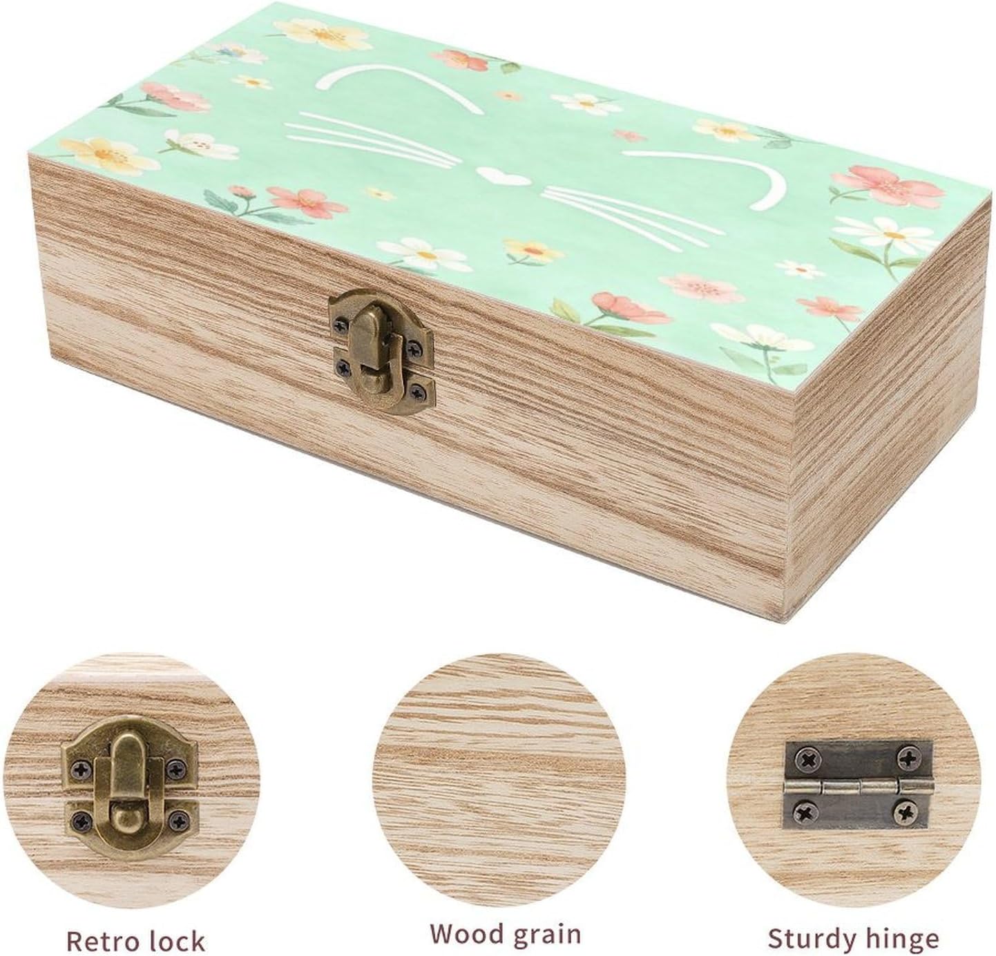 Floral Cat Face Wooden Storage Box 7.9" X 3.9" X 2.3" image 3