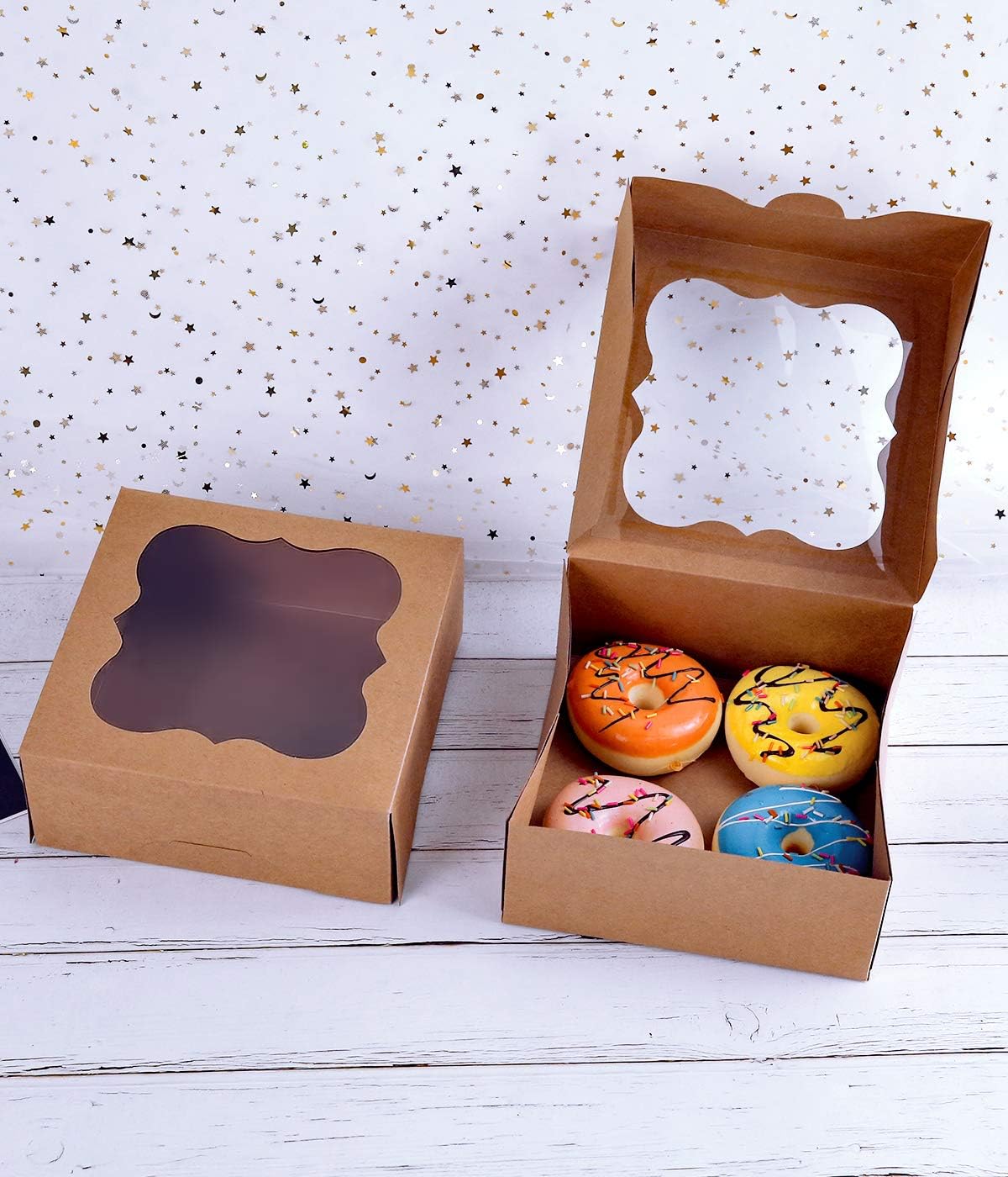 CHERRY 15-Pack 7"x7"x3"Brown Bakery Boxes with PVC Window for Pie and Cookies Boxes Medium Natural Kraft Paper Cardboard Box,Pack of 15