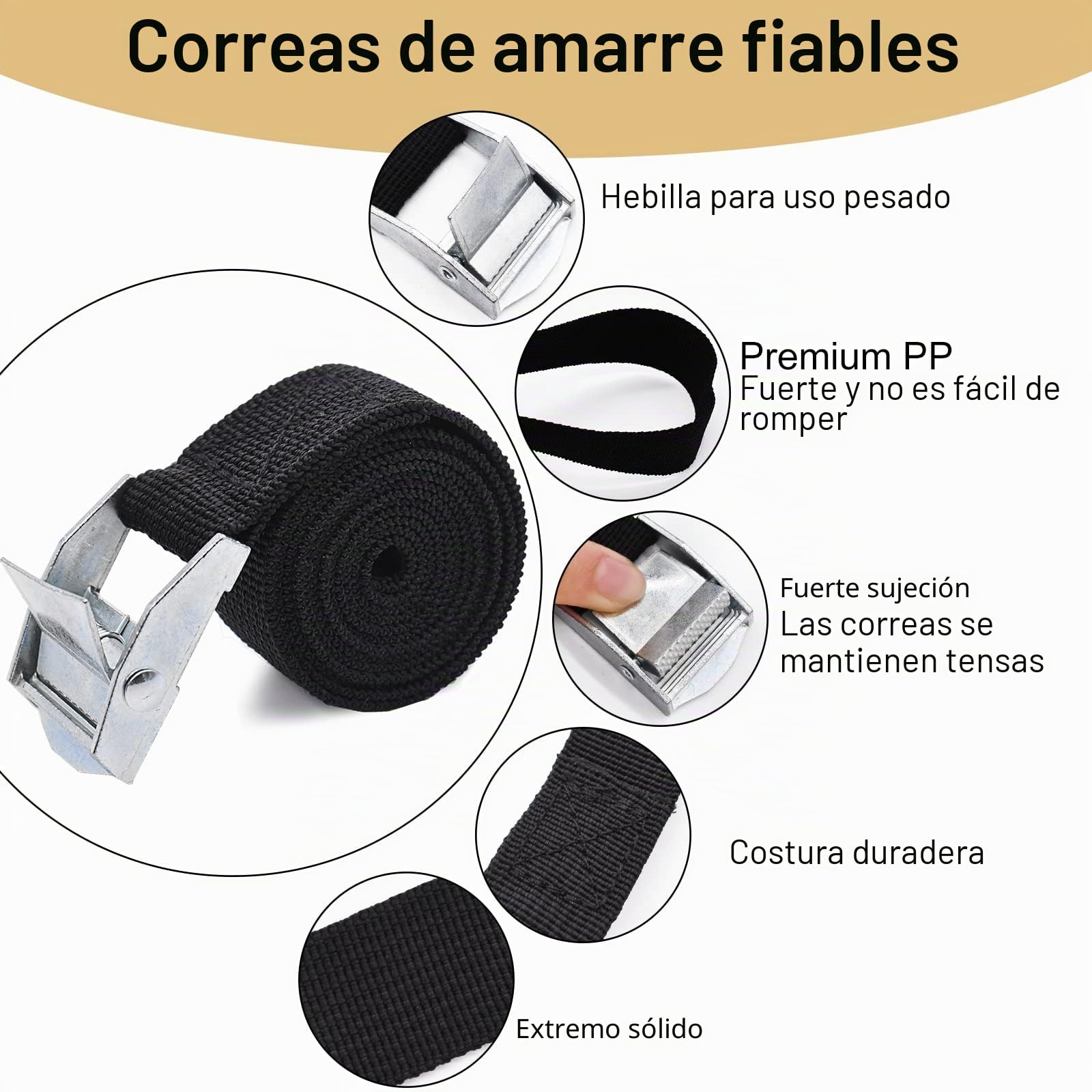 Correa Tensora 25mm x 1m Capacidad de Carga 250kg Correa de Fijación con Cierre de Abrazadera para Portabicicletas