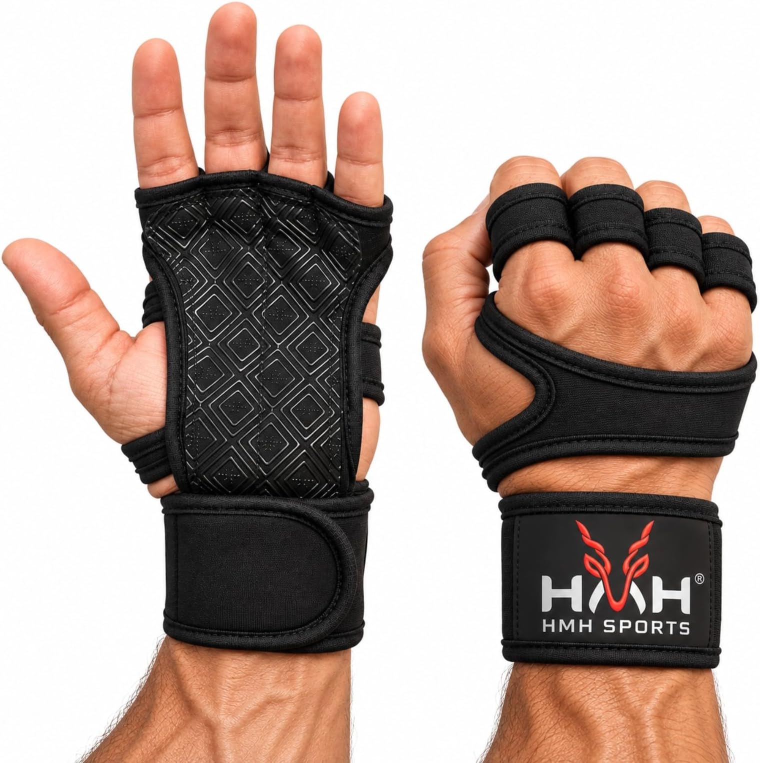 Gym Gloves with Wrist Support for Men & Women – Padded Anti-Slip Palm, Fingerless Weight Lifting Gloves for Workout, Pull-Ups, CrossFit & Strength Training